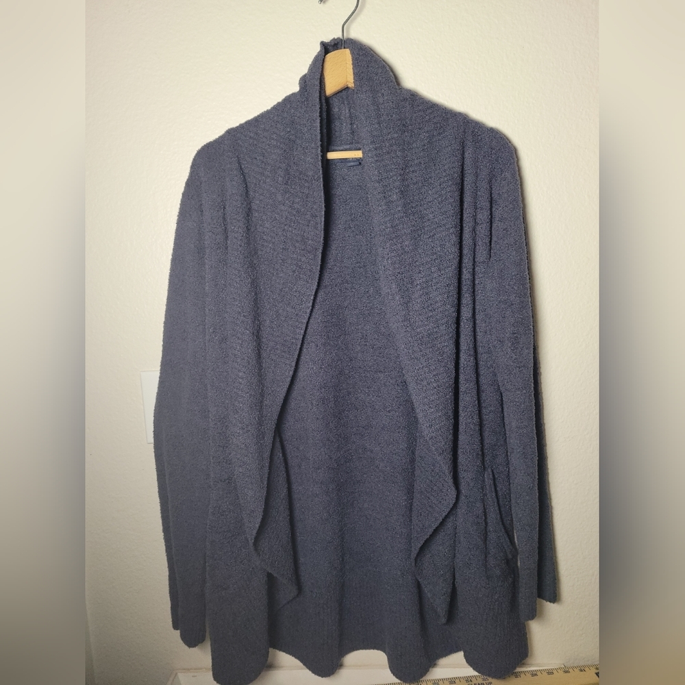 Barefoot Dreams CozyChic Lite Open Front Cardigan Women Medium Navy Knit Pockets